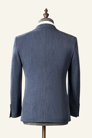 Grå blå hakket revers klassisk 3-delt herredragt